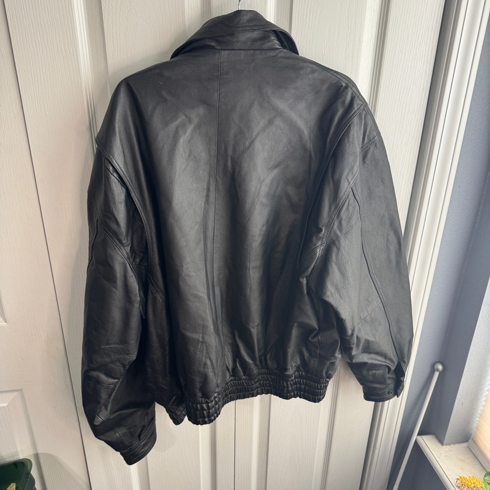 Phase Two Black Leather Bomber Jacket Size Xl - image 8